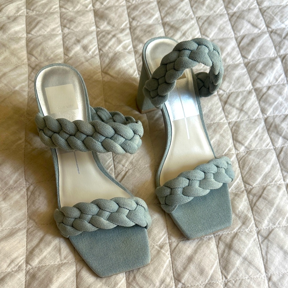 Dolce Vita Braided Strap Heels - Light Gray/Denim